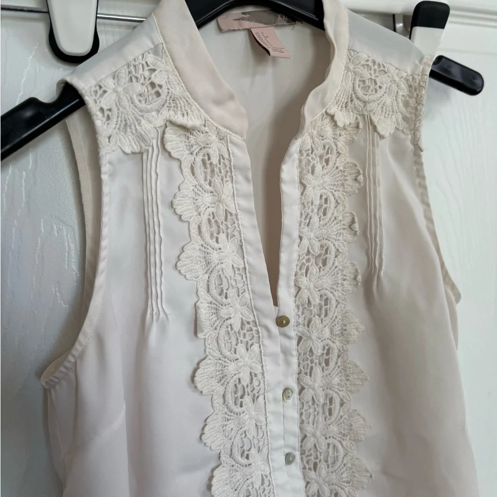 Forever 21 XXI Lace Blouse Sleeveless Pale Blush Pink Boho Cottagecore S
